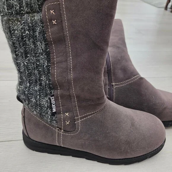 Muk Luks Womens 9 Gray Boots Shoes Lila Sherpa Fleece Lining Winter - Picture 2 of 8